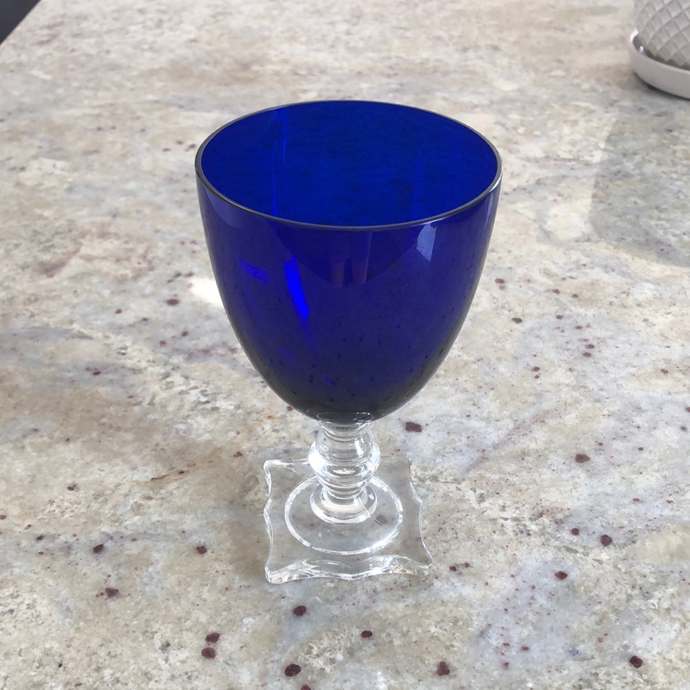 Cobalt Blue Glass Pedestal Goblet